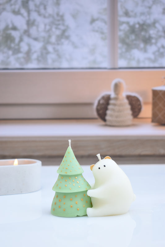 Vela Oso con Árbol de Navidad